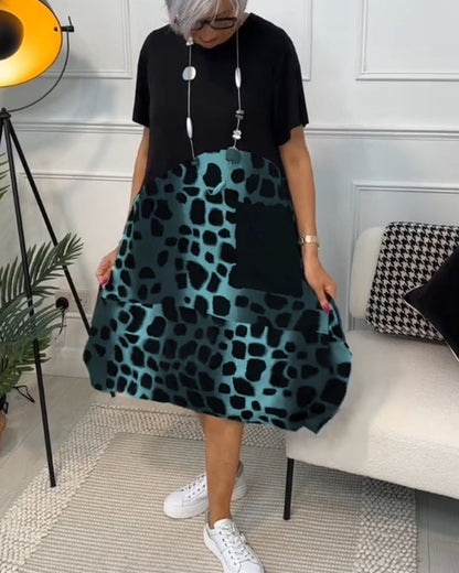 MW | Stilvolles kurzärmeliges Midikleid mit Leopardenmuster
