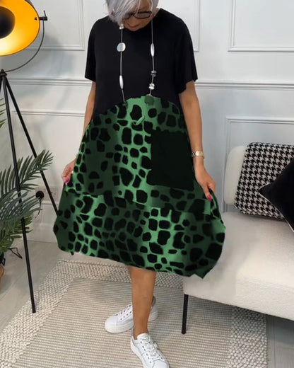 MW | Stilvolles kurzärmeliges Midikleid mit Leopardenmuster