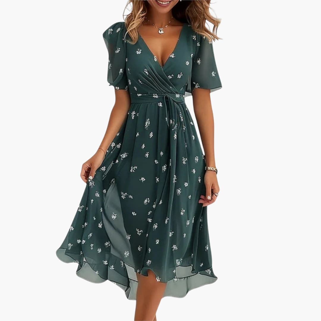 MW | Damen Sommer-Midikleid mit High-Low-Saum und V-Ausschnitt