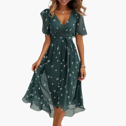 MW | Damen Sommer-Midikleid mit High-Low-Saum und V-Ausschnitt