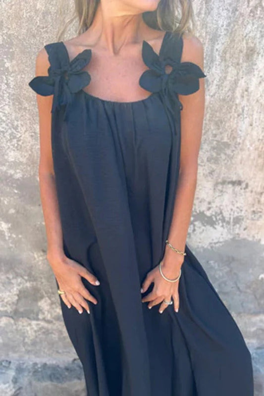 MW | Solid Floral Verschönertes Ärmelloses Lose Maxi Kleid