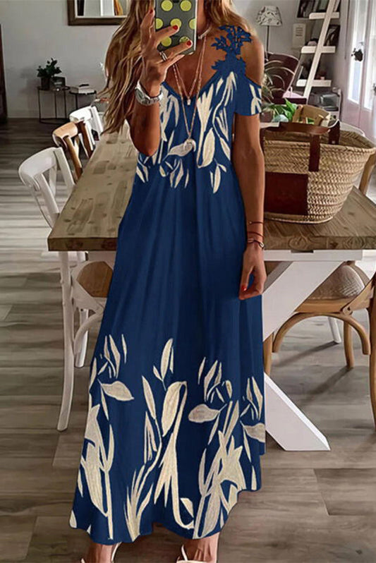 MW | Viana Kontrastfarbene Spitze Bedrucktes Maxikleid mit geraden Ärmeln