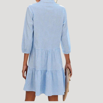 MW | Damen gestuftes, geknöpftes, kariertes Minikleid