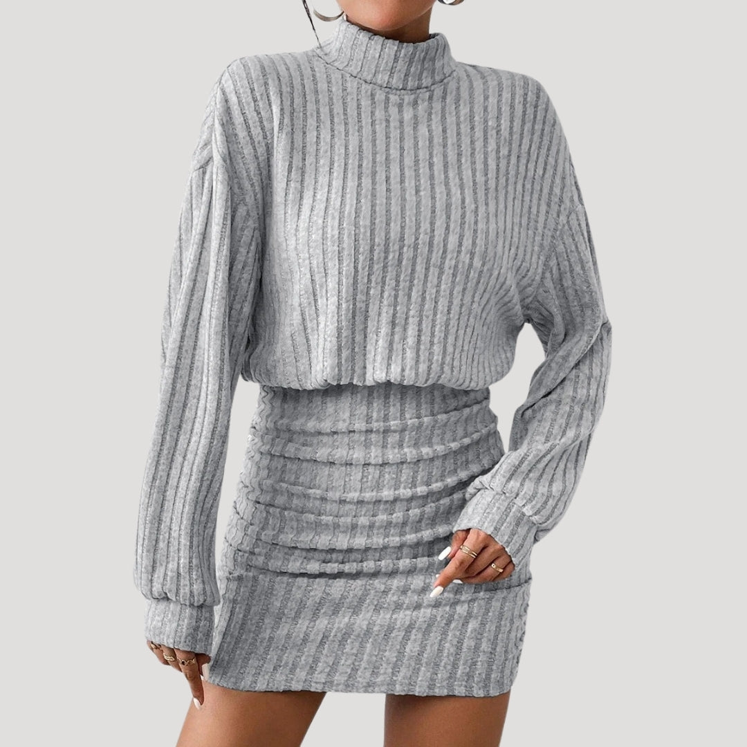 MW | Damen Rollkragen-Minikleid aus Rippenstrick