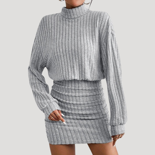 MW | Damen Rollkragen-Minikleid aus Rippenstrick