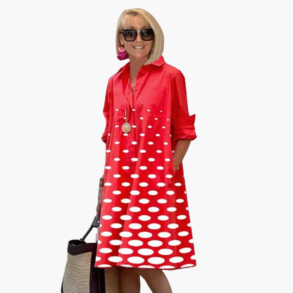 MW | Damen Midikleid mit langen Ärmeln und Polka-Dot-Print