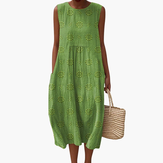 MW | Women's ärmelloses Sommer-Midikleid mit Seitentaschen