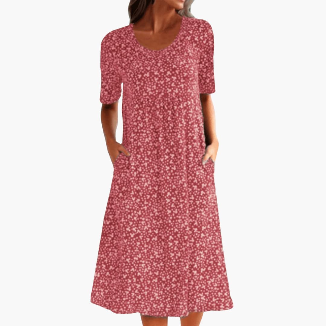 MW | Damen Boho Midikleid mit kurzen Ärmeln und Taschen