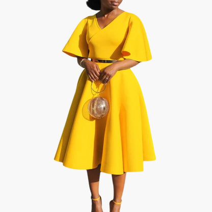 MW | Damen Sommer Midikleid mit Taschen und kurzen Ärmeln