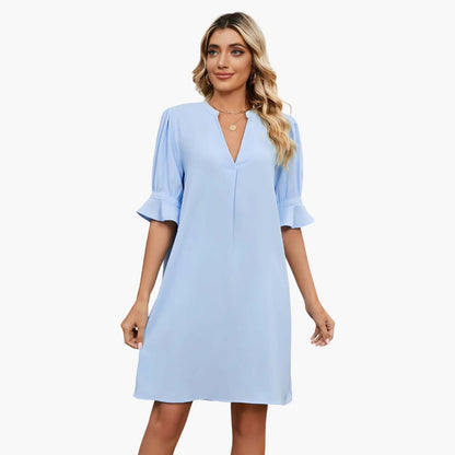 MW | Damen Midikleid mit V-Ausschnitt und halben Ärmeln für den Sommer