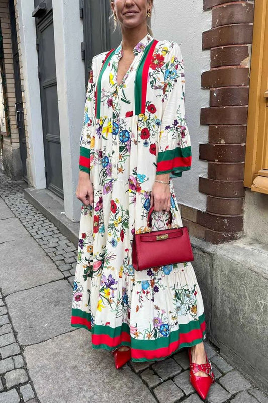 MW | Resort Floral Print Glockenärmel Maxikleid