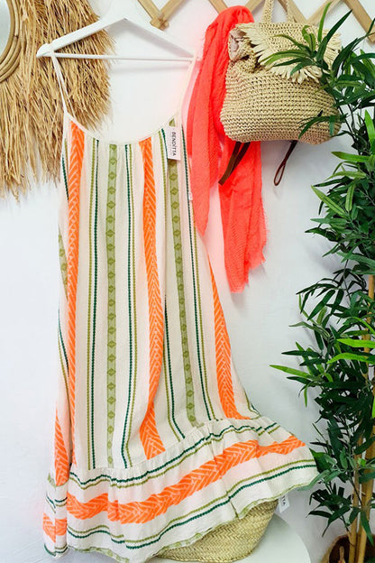 MW | Happy Sunday Leinenmischung Ethnodruck A-Linie Cami Maxikleid