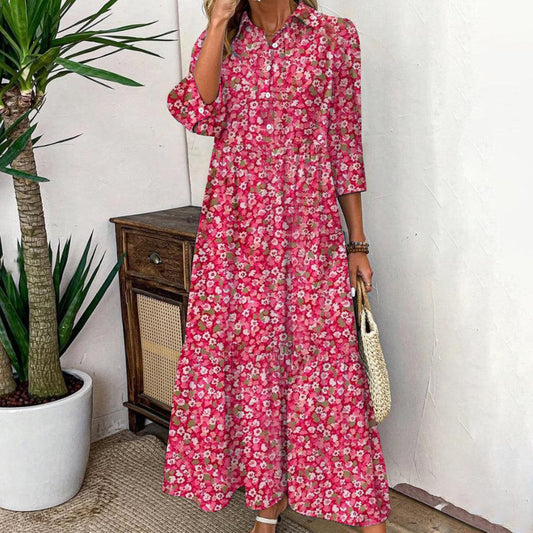 MW | Watermelon Ditsy Floral Print Maxikleid mit Kragen