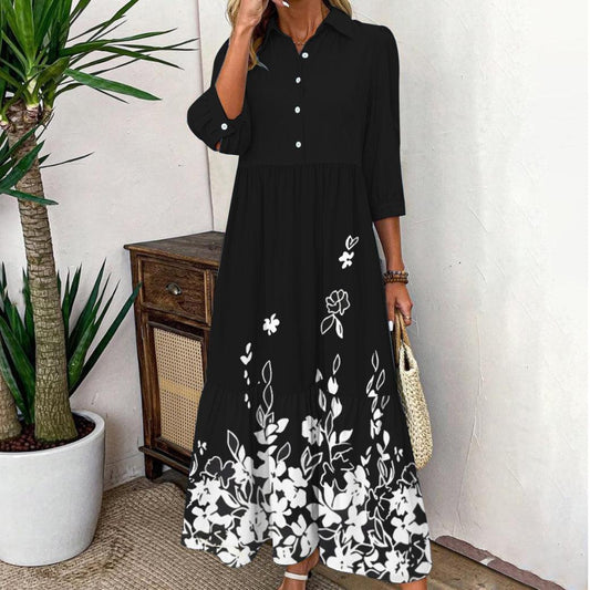 MW | Schwarz-weißes Maxikleid mit 3/4-Ärmeln