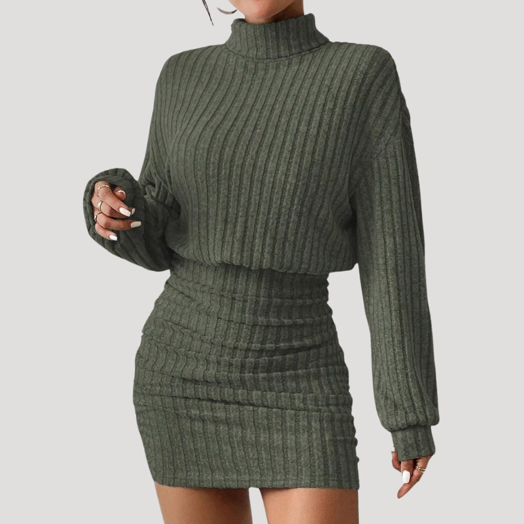 MW | Damen Rollkragen-Minikleid aus Rippenstrick