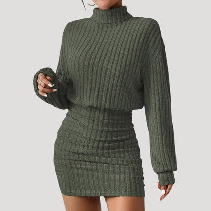 MW | Damen Rollkragen-Minikleid aus Rippenstrick