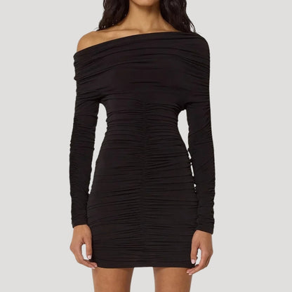 MW | Damen schulterfreies Bodycon-Minikleid mit Rüschen
