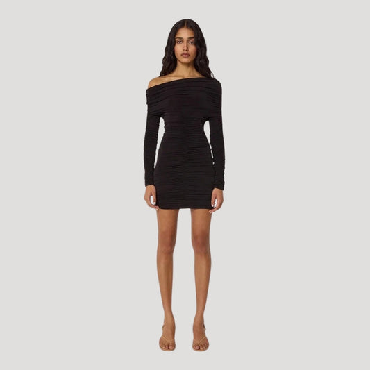 MW | Damen schulterfreies Bodycon-Minikleid mit Rüschen
