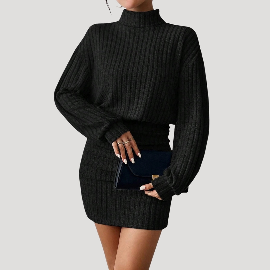 MW | Damen Rollkragen-Minikleid aus Rippenstrick