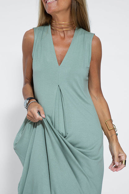 MW | Elegant ist ewig stricken solide Farbe ärmellose Schlitz Maxi Kleid