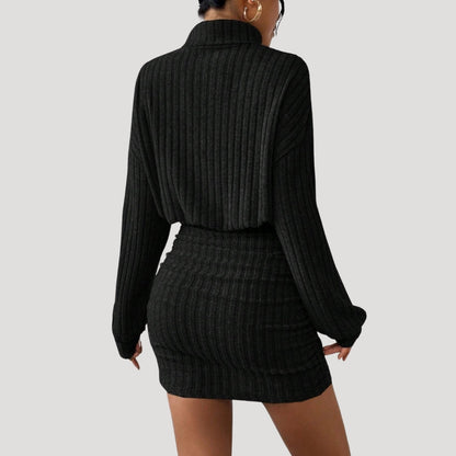MW | Damen Rollkragen-Minikleid aus Rippenstrick