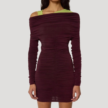MW | Damen schulterfreies Bodycon-Minikleid mit Rüschen