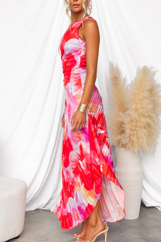 MW | One Shoulder Ärmelloses Asymmetrisches Maxikleid mit Plissee