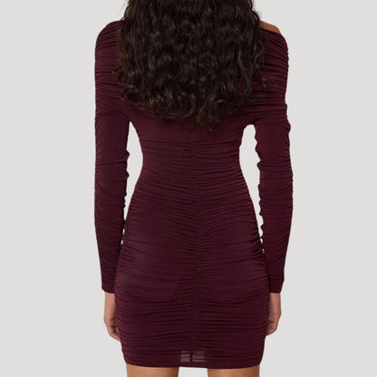 MW | Damen schulterfreies Bodycon-Minikleid mit Rüschen