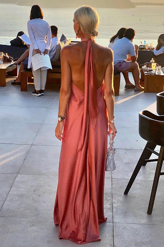 MW | Elegant und fabelhaft Satin Halter Rückenfrei Party / Berufung Maxi Kleid