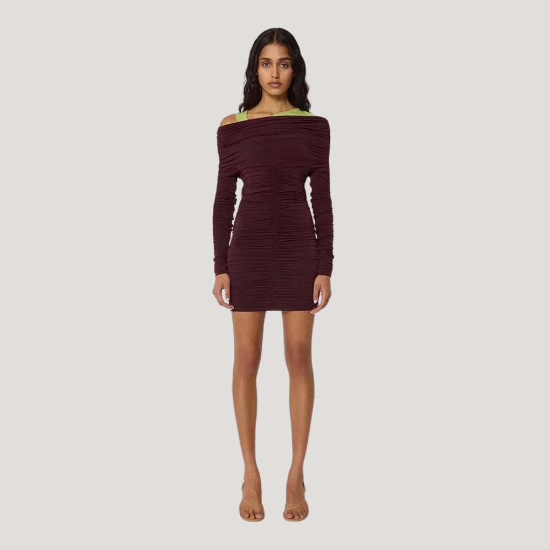 MW | Damen schulterfreies Bodycon-Minikleid mit Rüschen