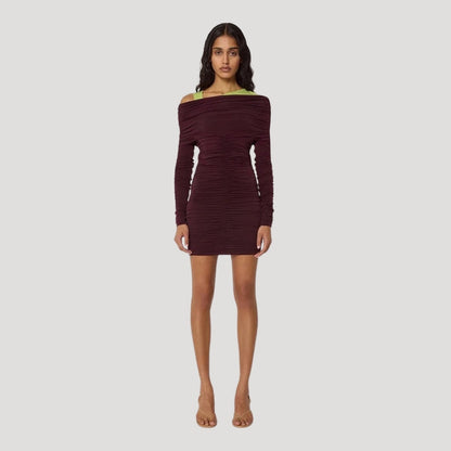 MW | Damen schulterfreies Bodycon-Minikleid mit Rüschen