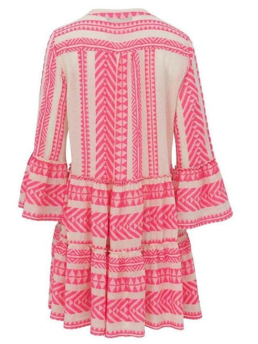 MW | Swing Kleid Kurzes Minikleid Schwarz Blau Blushing Pink Grün 3/4 Länge Ärmel Geometrischer Druck Frühling Sommer V-Ausschnitt Boho Flare Manschette Ärmel 2021 S M L XL XXL 3XL