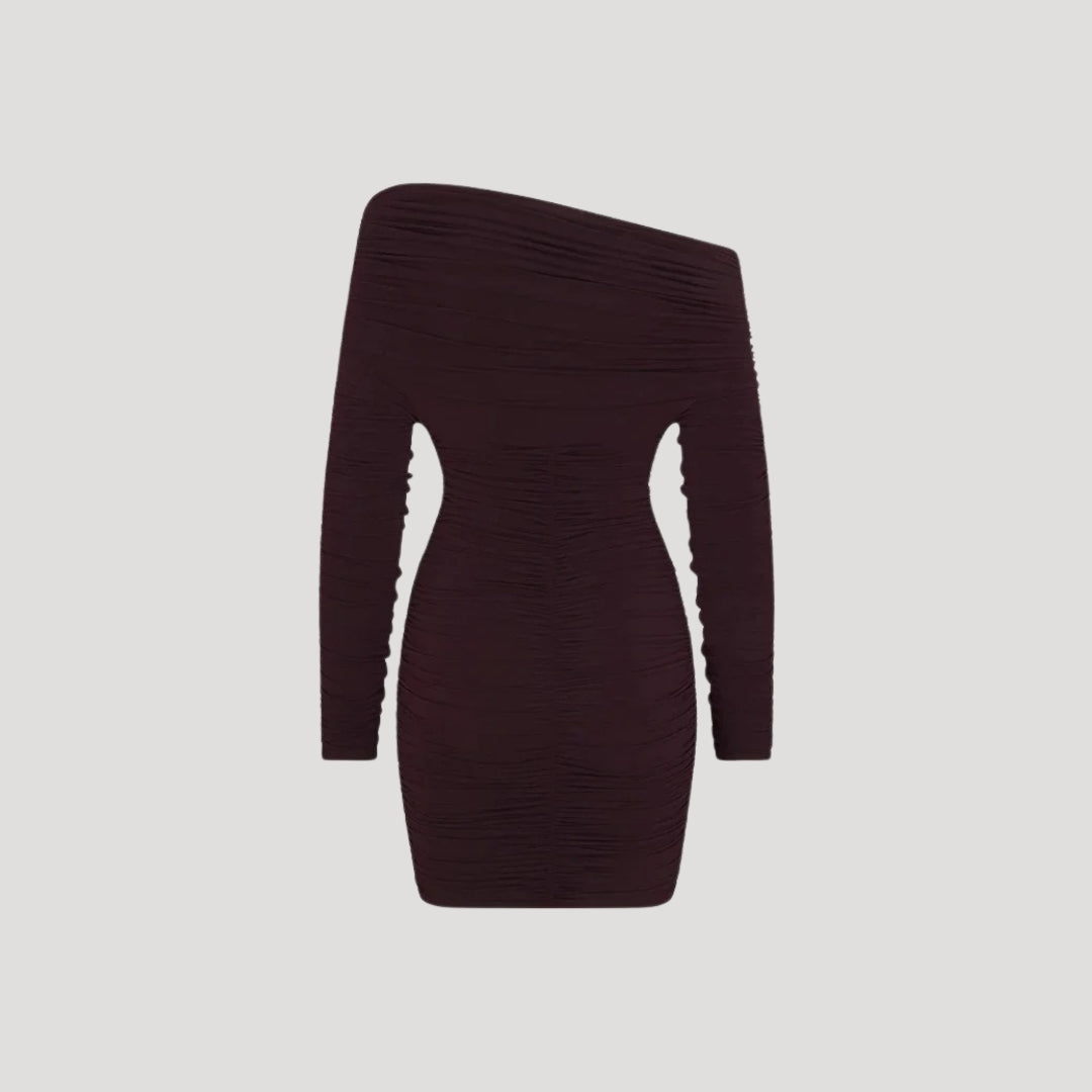 MW | Damen schulterfreies Bodycon-Minikleid mit Rüschen