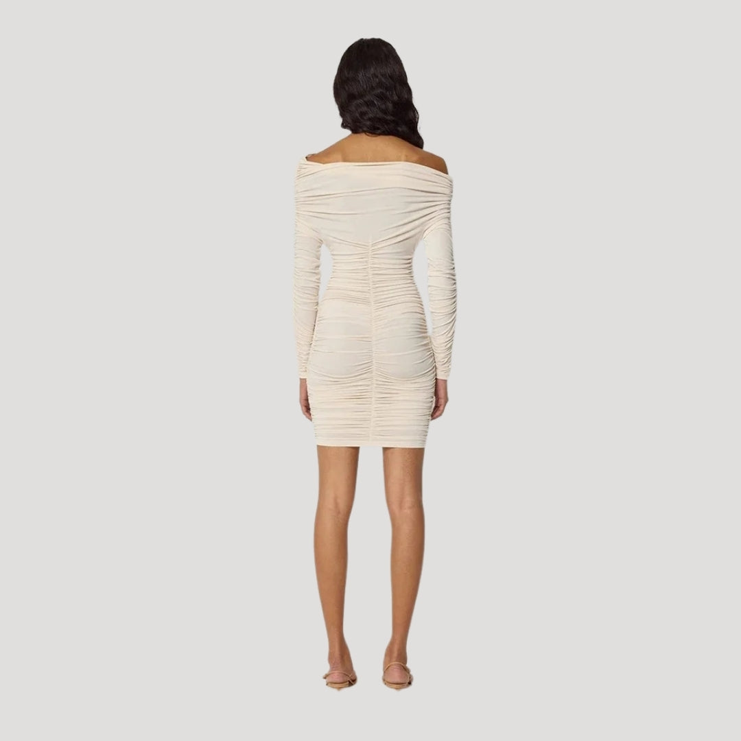 MW | Damen schulterfreies Bodycon-Minikleid mit Rüschen