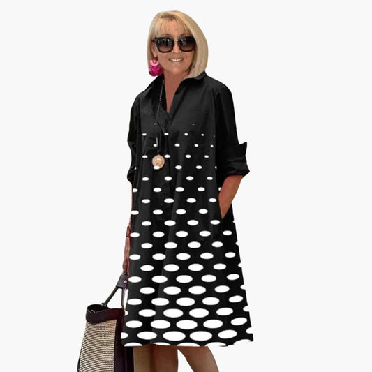 MW | Damen Midikleid mit langen Ärmeln und Polka-Dot-Print