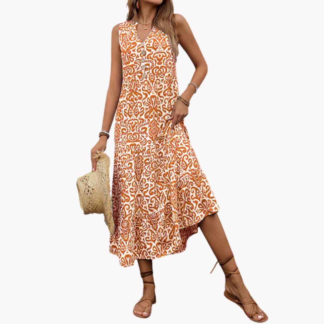 MW | Women's ärmelloses Sommer-Midikleid mit Blumendruck