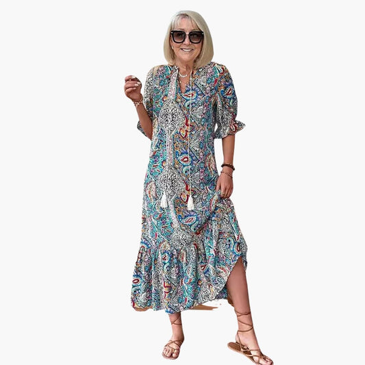 MW | Damen Boho-Midikleid mit halben Ärmeln und Paisley-Print