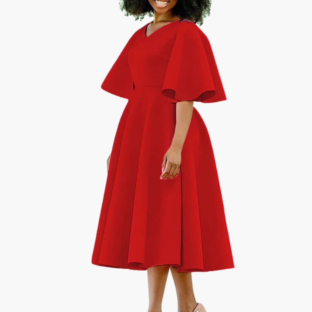 MW | Damen Sommer Midikleid mit Taschen und kurzen Ärmeln
