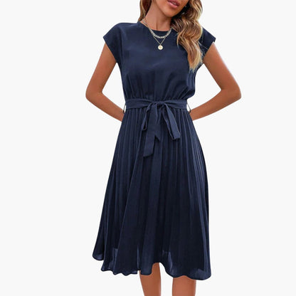 MW | Damen lässiges Midikleid mit Faltenrock und Bindegürtel