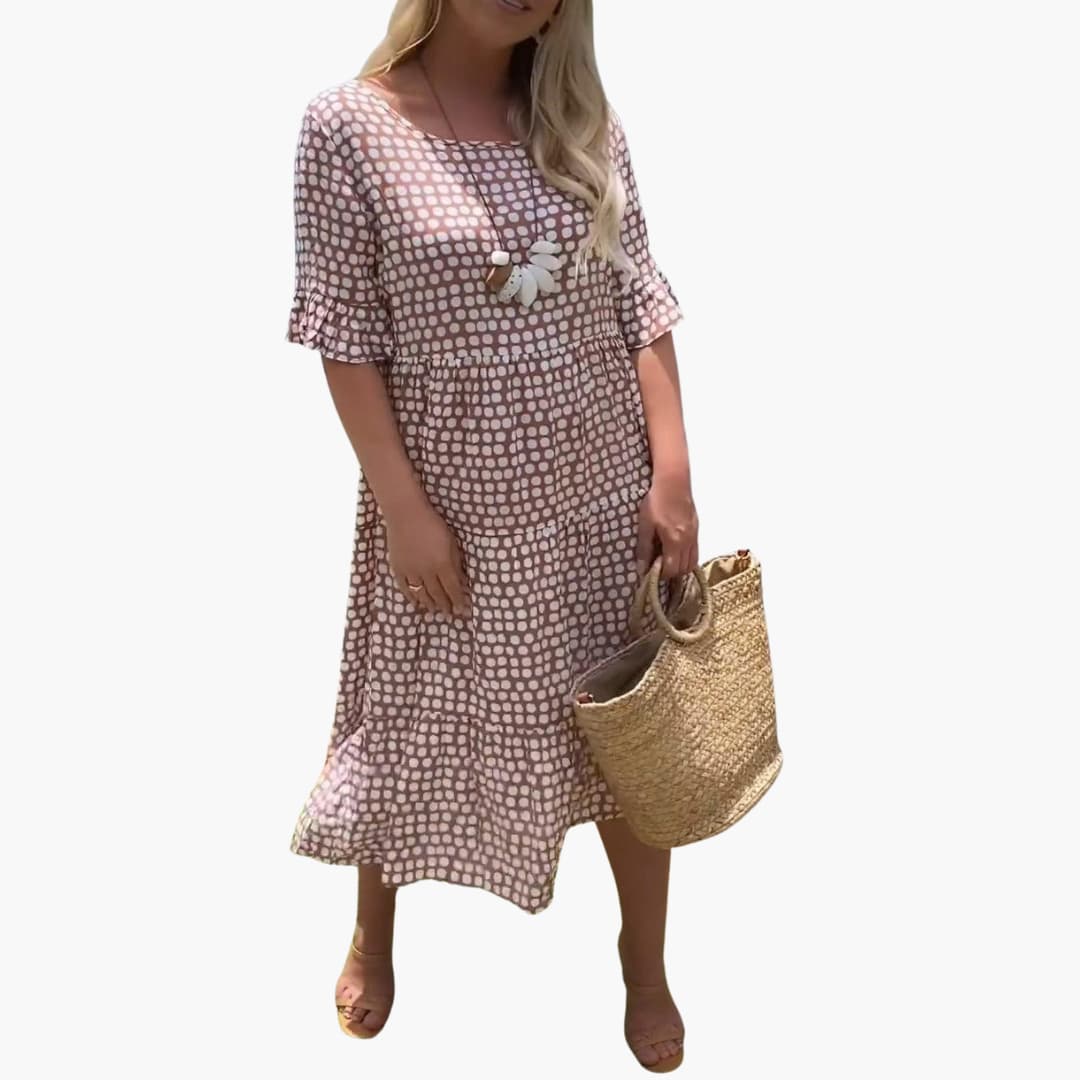 MW | Damen Sommer-Midikleid mit gestuftem Tupfenmuster