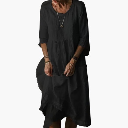 MW | Damen Sommer Midikleid mit 3/4 Ärmeln und Falten
