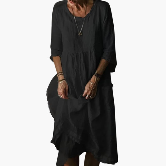 MW | Damen Sommer Midikleid mit 3/4 Ärmeln und Falten