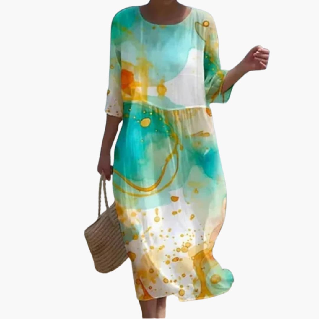 MW | Damen geblümtes Midikleid mit 3/4 Ärmeln für den Sommer