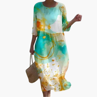 MW | Damen geblümtes Midikleid mit 3/4 Ärmeln für den Sommer