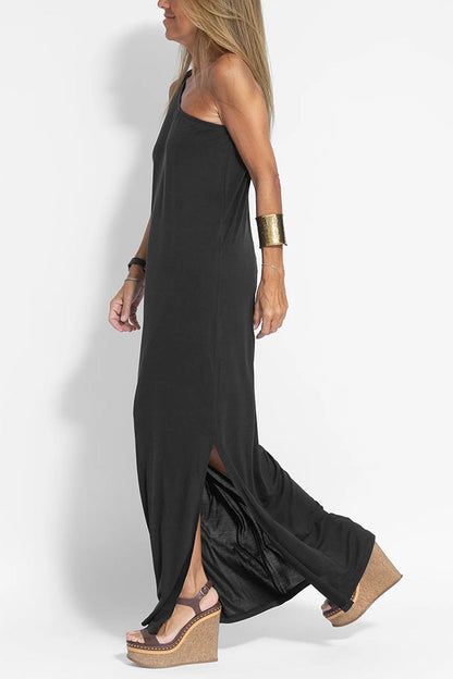 MW | Makellos und frei Ein-Schulter-Maxi-Kleid mit entspanntem Schlitz
