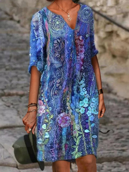MW | Floral Voll bedruckt Geometrische Casual Mini Kleid