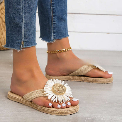 MW | Frauen flache lässige böhmische Sandalen mit Blume