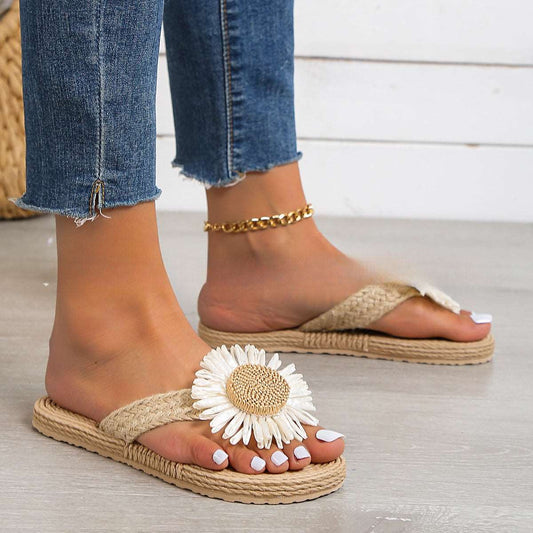 MW | Frauen flache lässige böhmische Sandalen mit Blume