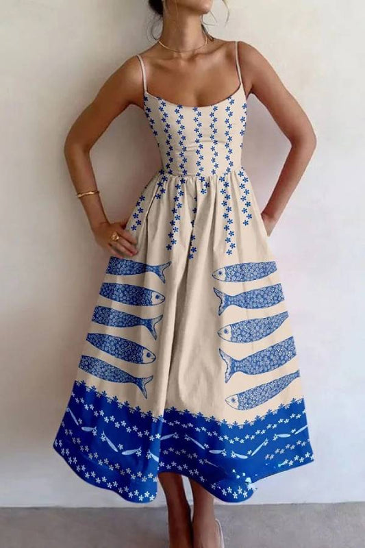 MW | Einzigartiges Midikleid mit Fischblumenmuster