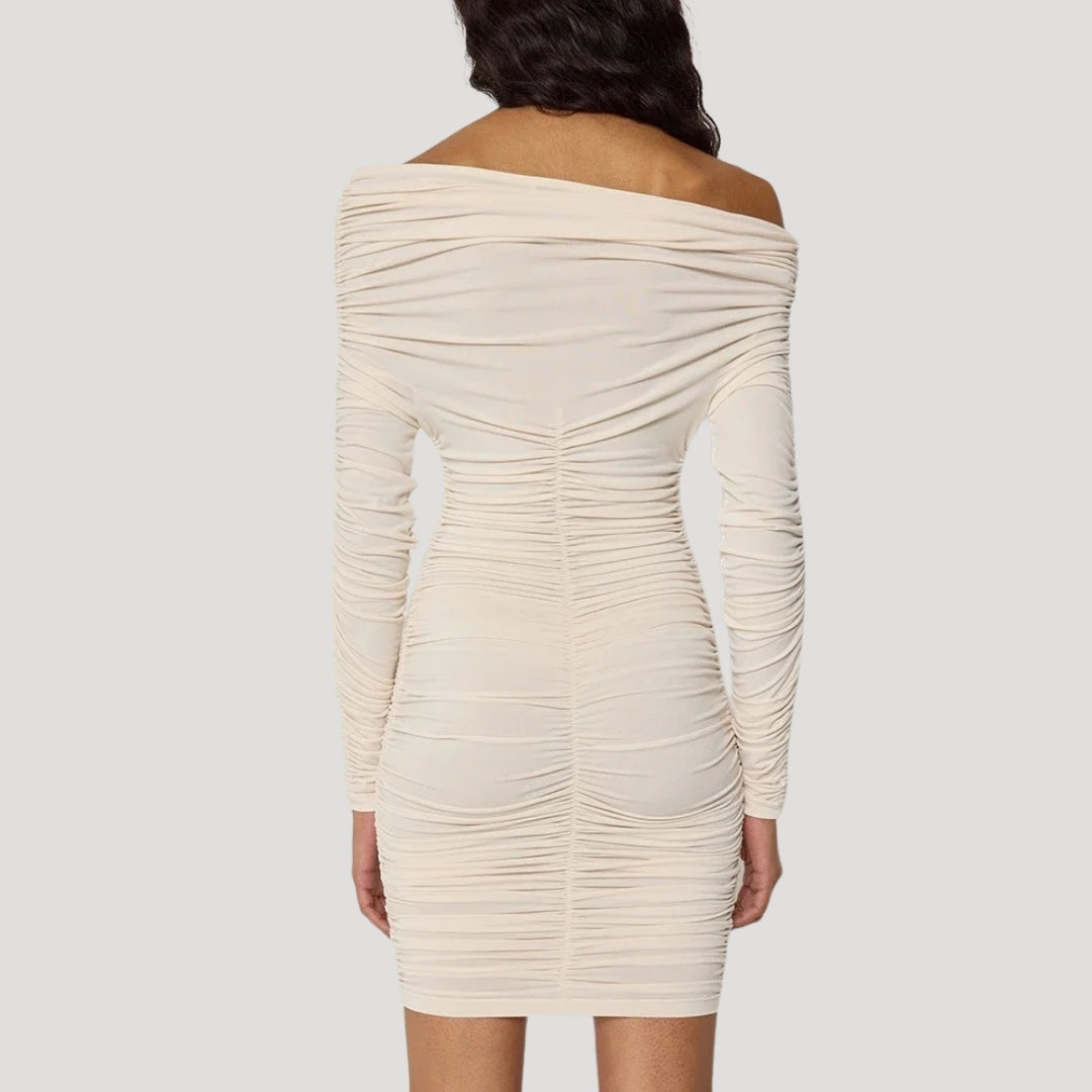 MW | Damen schulterfreies Bodycon-Minikleid mit Rüschen